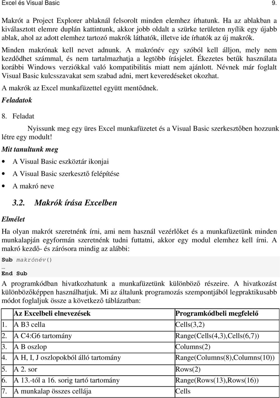 Minden makrónak kell nevet adnunk. A makrónév egy szóból kell álljon, mely nem kezddhet számmal, és nem tartalmazhatja a legtöbb írásjelet.