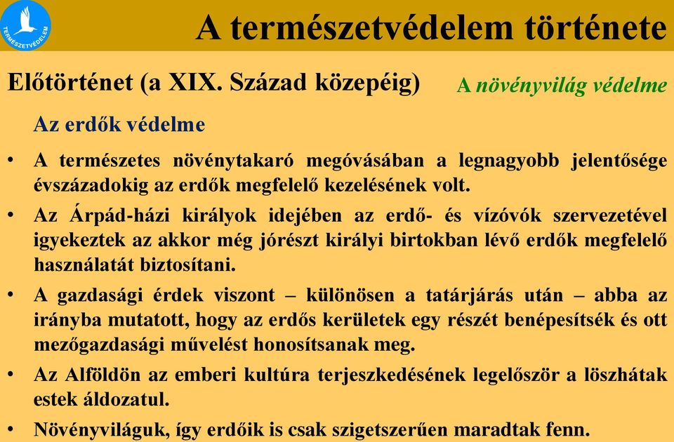 Az Árpád-házi királyok idejében az erdő- és vízóvók szervezetével igyekeztek az akkor még jórészt királyi birtokban lévő erdők megfelelő használatát biztosítani.