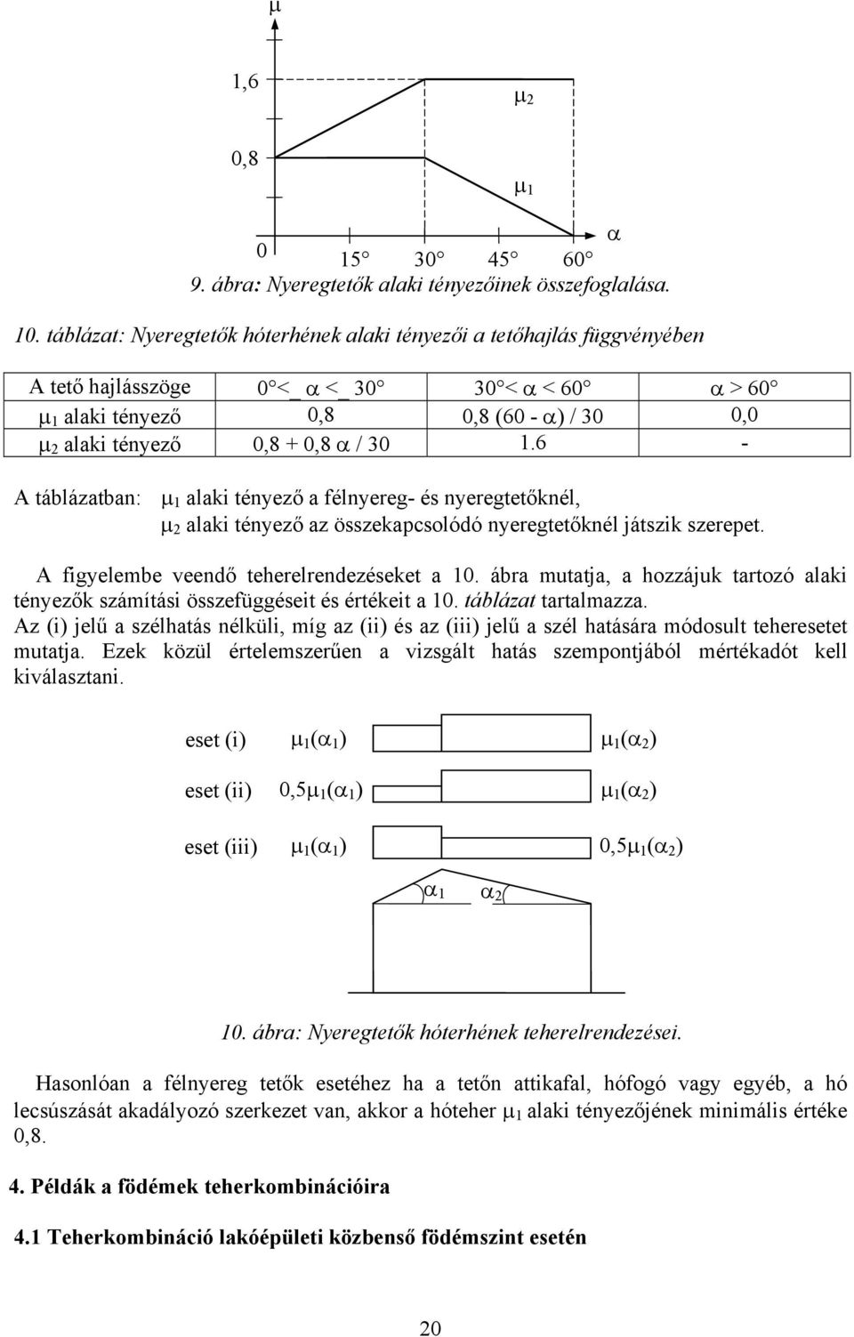 1.6 - A táblázatban: µ 1 alai tényező a félnyereg- és nyeregtetőnél, µ 2 alai tényező az összeapcsolóó nyeregtetőnél játszi szerepet. A figyelembe veenő teherelrenezéseet a 10.