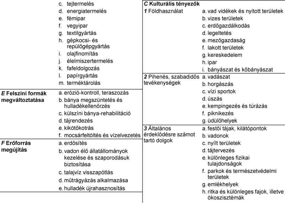 mélykúti elhelyezés h. hűtővíz elhelyezés i. városi hulladék, ideértve a szórófejes öntözésből eredőt is j. folyékony halmazállapotú hulladékok elhelyezése k. stabilizáló és oxidáló tavak l.