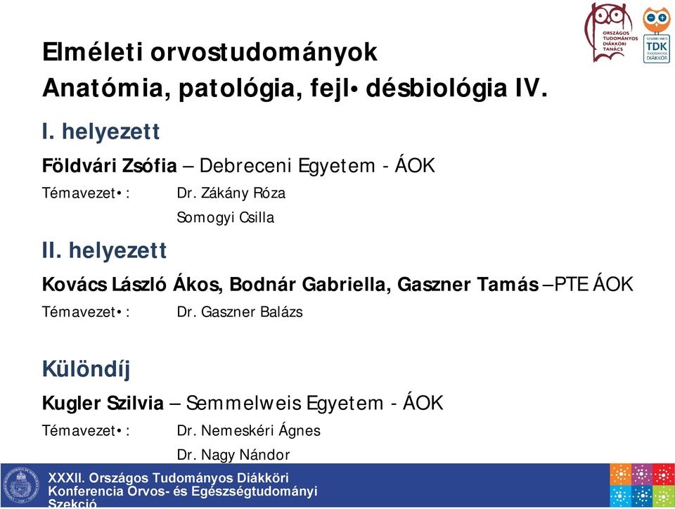 Zákány Róza Somogyi Csilla Kovács László Ákos, Bodnár Gabriella, Gaszner