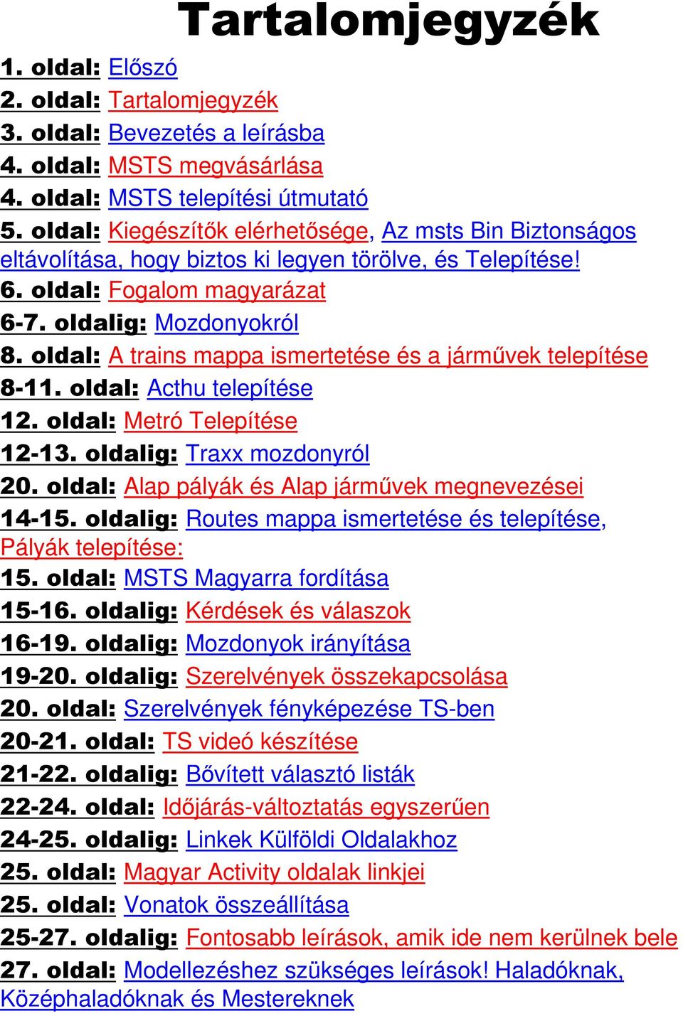 oldal: A trains mappa ismertetése és a járművek telepítése 8-11. oldal: Acthu telepítése 12. oldal: Metró Telepítése 12-13. oldalig: Traxx mozdonyról 20.