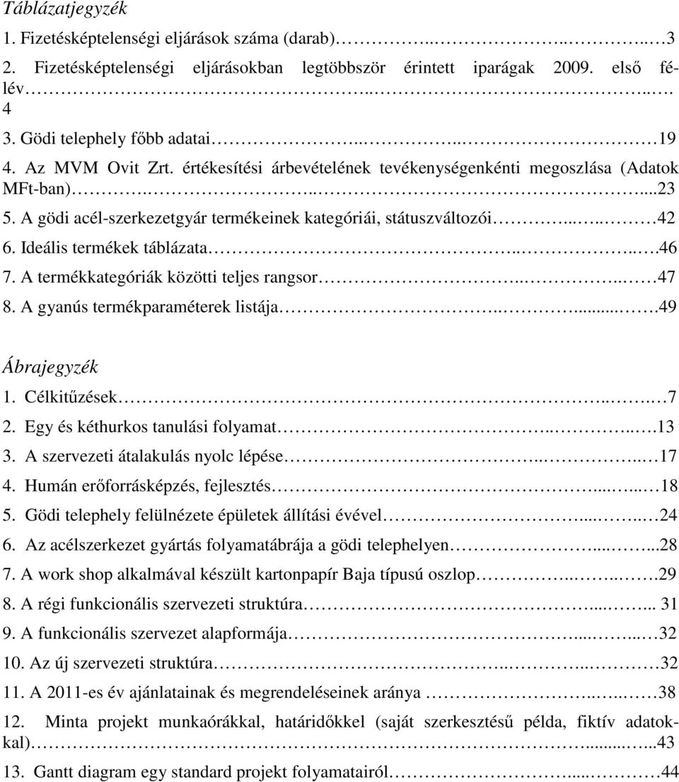 Ideális termékek táblázata.....46 7. A termékkategóriák közötti teljes rangsor.... 47 8. A gyanús termékparaméterek listája......49 Ábrajegyzék 1. Célkitűzések... 7 2.