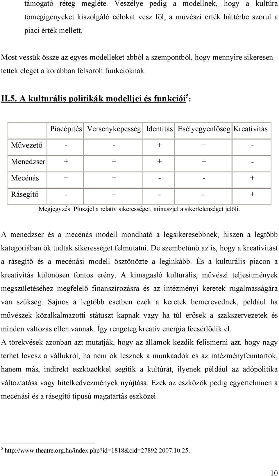 A kulturális politikák modelljei és funkciói 5 : Piacépítés Versenyképesség Identitás Esélyegyenlőség Kreativitás Művezető - - + + - Menedzser + + + + - Mecénás + + - - + Rásegítő - + - - +