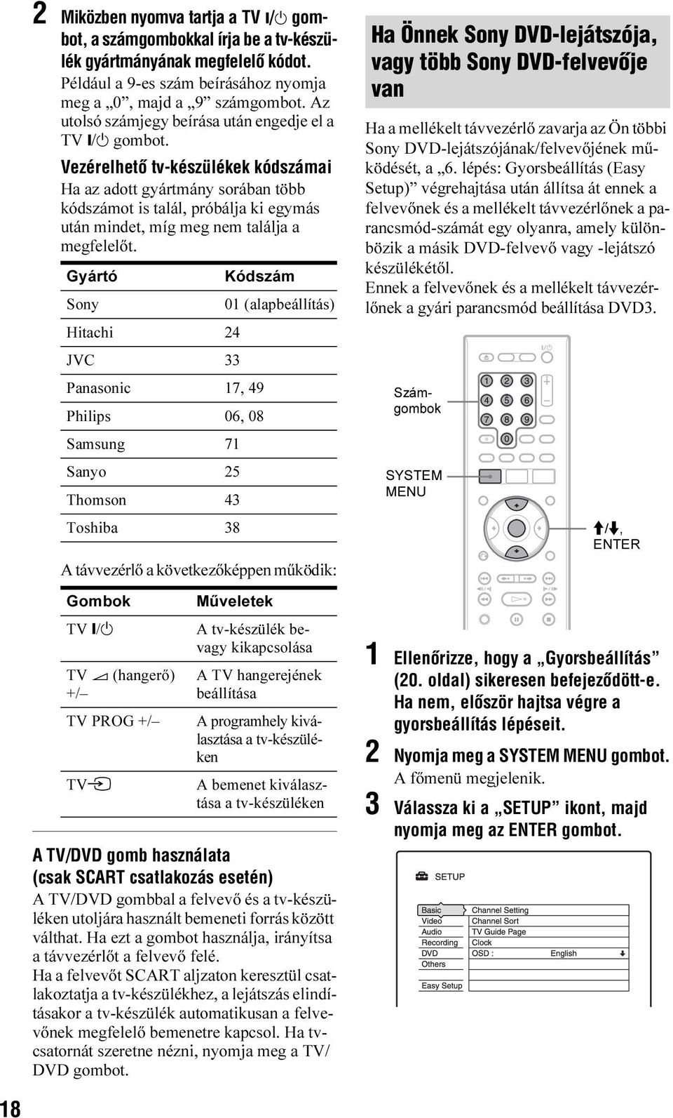 Vezérelhetõ tv-készülékek kódszámai Ha az adott gyártmány sorában több kódszámot is talál, próbálja ki egymás után mindet, míg meg nem találja a megfelelőt.