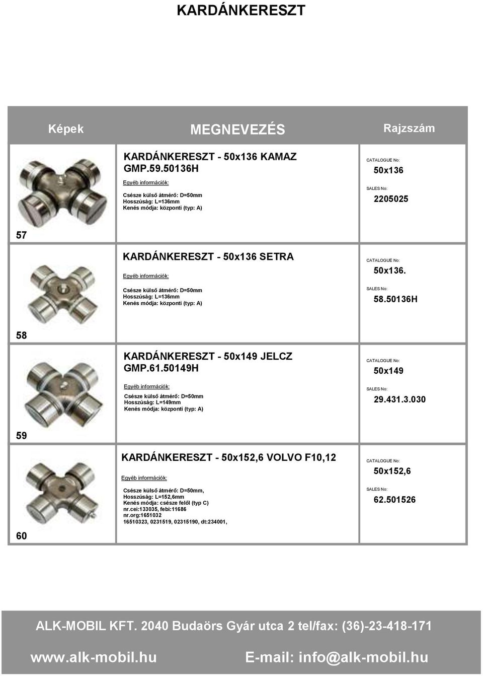 Hosszúság: L=136mm 50x136. 58.50136H 58 KARDÁNKERESZT - 50x149 JELCZ GMP.61.