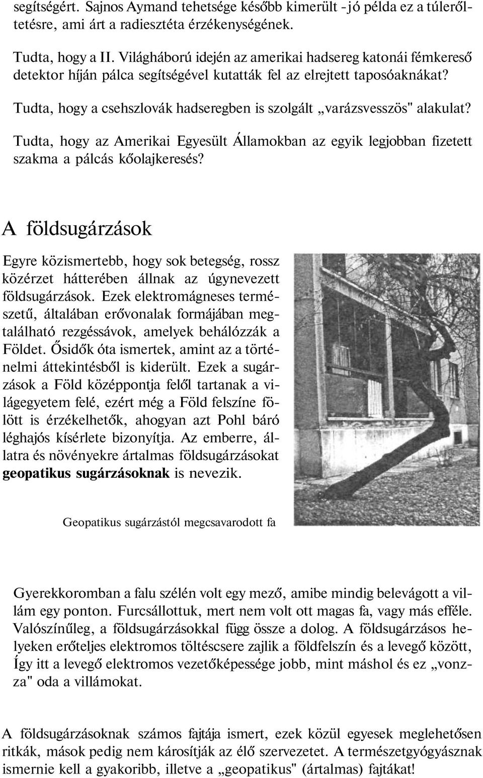 Tudta, hogy a csehszlovák hadseregben is szolgált varázsvesszös" alakulat? Tudta, hogy az Amerikai Egyesült Államokban az egyik legjobban fizetett szakma a pálcás kőolajkeresés?