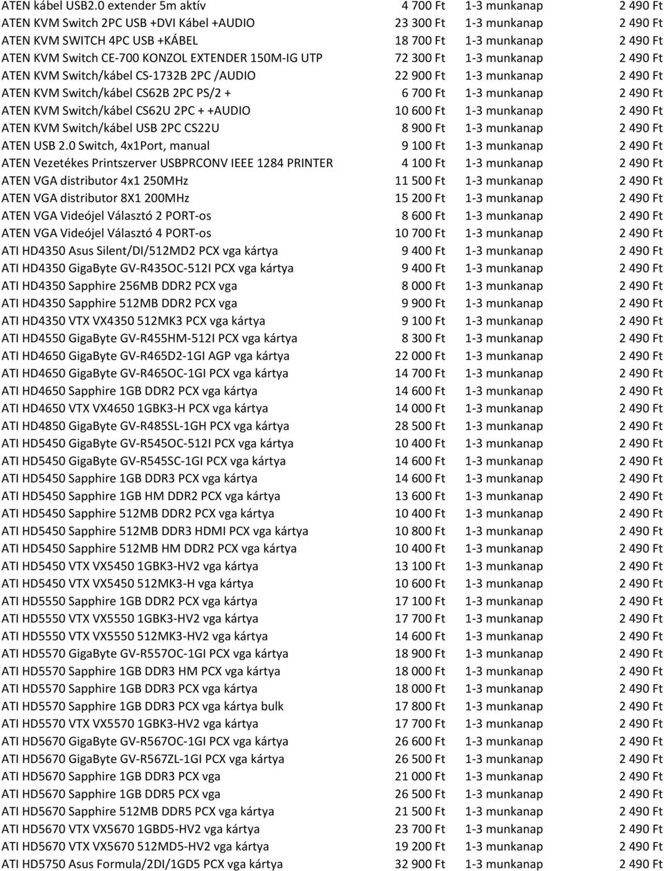 150M-IG UTP 72 300 Ft 1-3 munkanap ATEN KVM Switch/kábel CS-1732B 2PC /AUDIO 22 900 Ft 1-3 munkanap ATEN KVM Switch/kábel CS62B 2PC PS/2 + 6 700 Ft 1-3 munkanap ATEN KVM Switch/kábel CS62U 2PC +