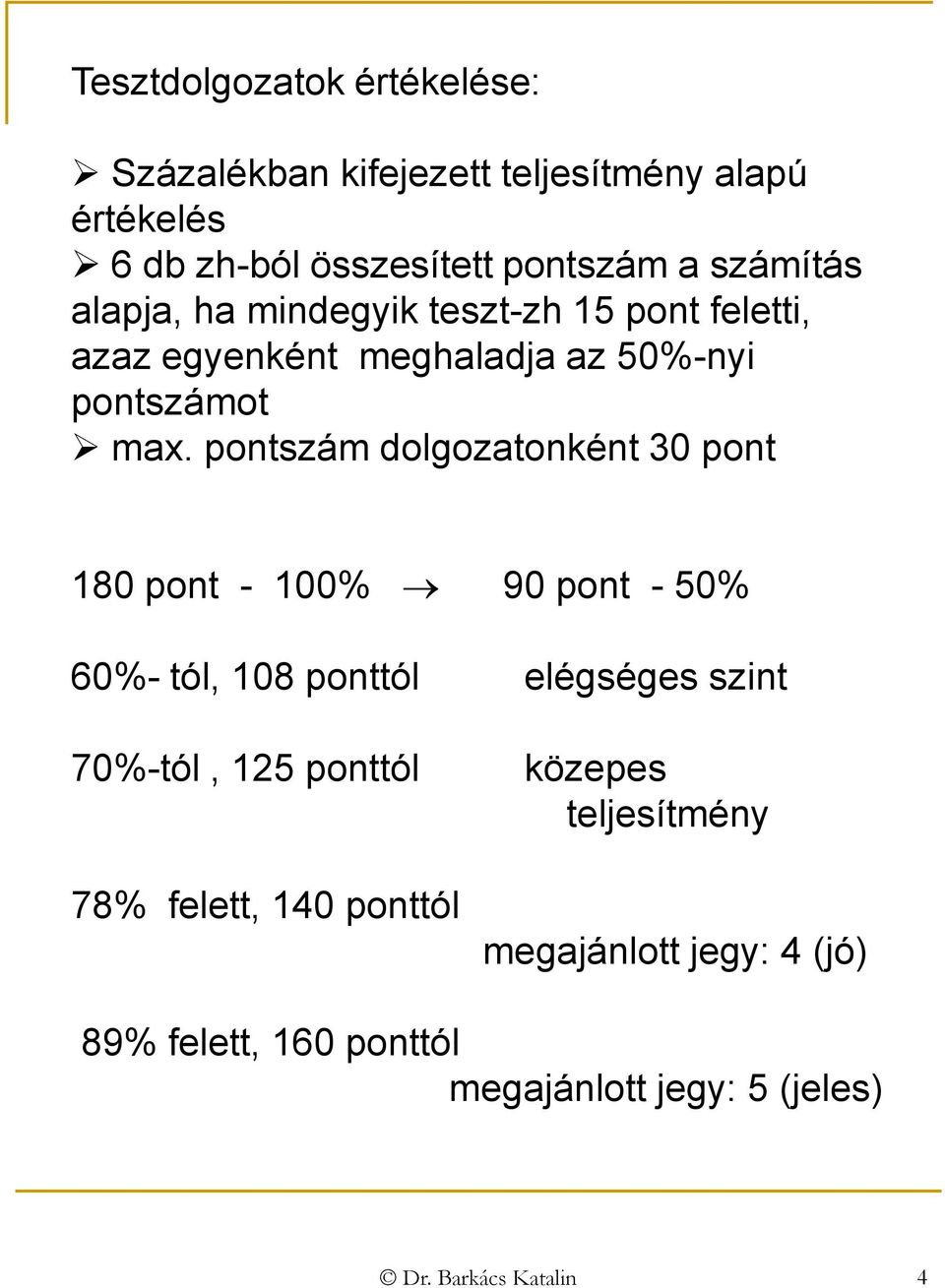 pontszám dolgozatonként 30 pont 180 pont - 100% 90 pont - 50% 60%- tól, 108 ponttól elégséges szint 70%-tól, 125 ponttól