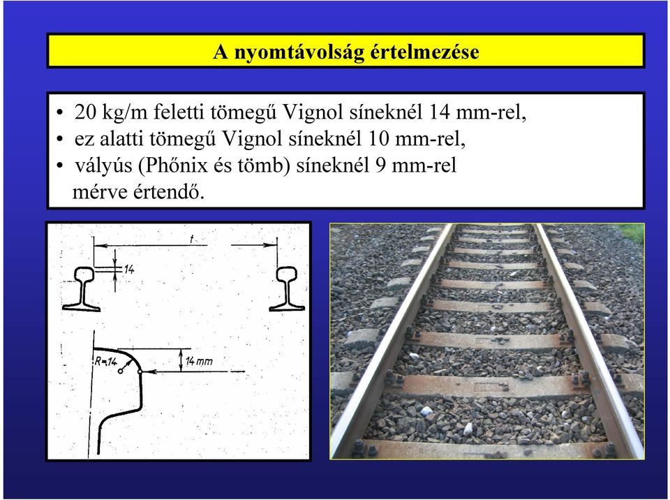 tömegű Vignol síneknél 10 mm-rel, vályús