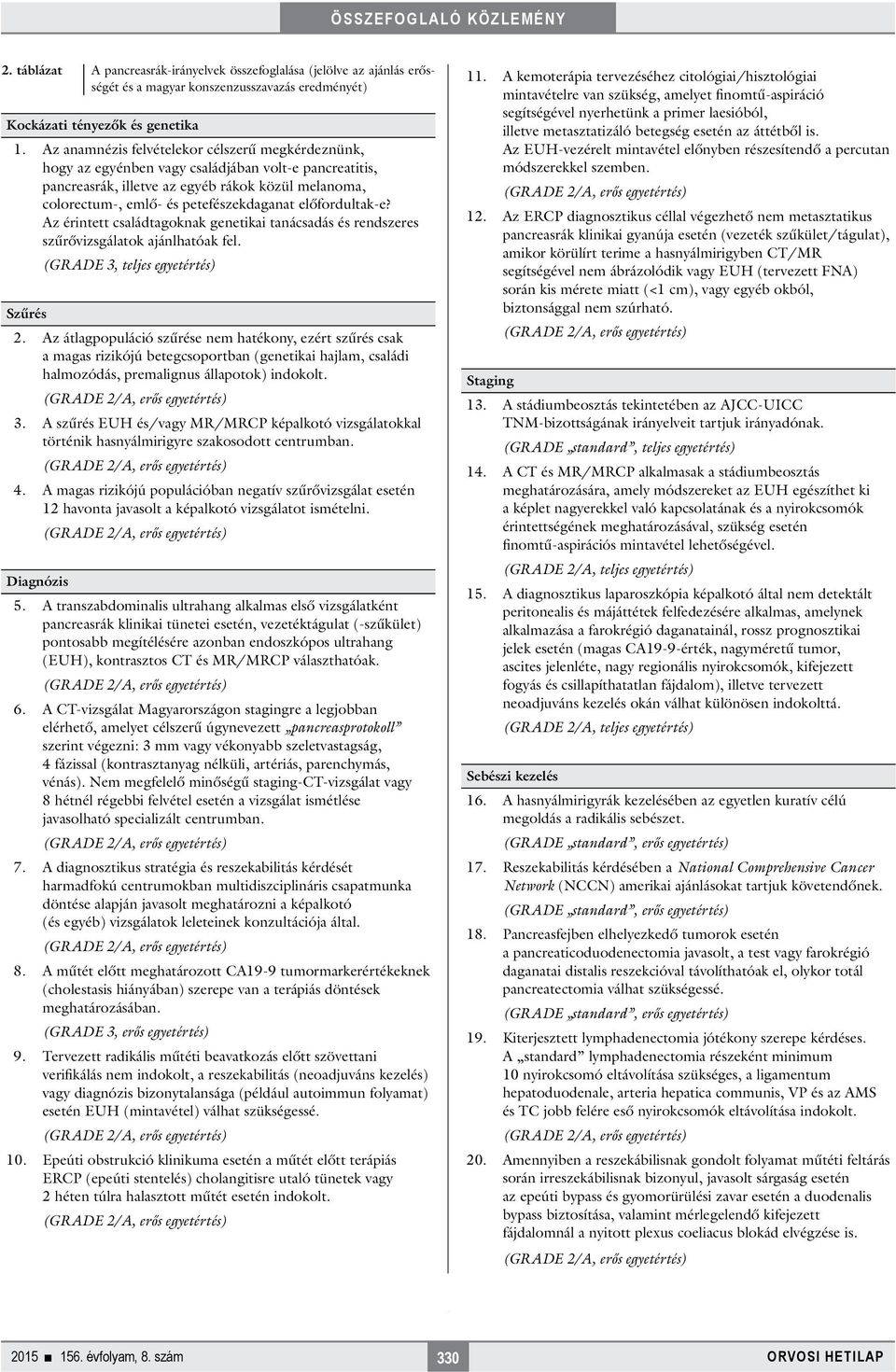 előfordultak-e? Az érintett családtagoknak genetikai tanácsadás és rendszeres szűrővizsgálatok ajánlhatóak fel. (GRADE 3, teljes egyetértés) Szűrés 2.