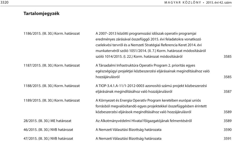 évi munkatervéről szóló 1051/2014. (II. 7.) Korm. határozat módosításáról szóló 1014/2015. (I. 22.) Korm. határozat módosításáról 3585 1187/2015. (III. 30.) Korm. határozat A Társadalmi Infrastruktúra Operatív Program 2.