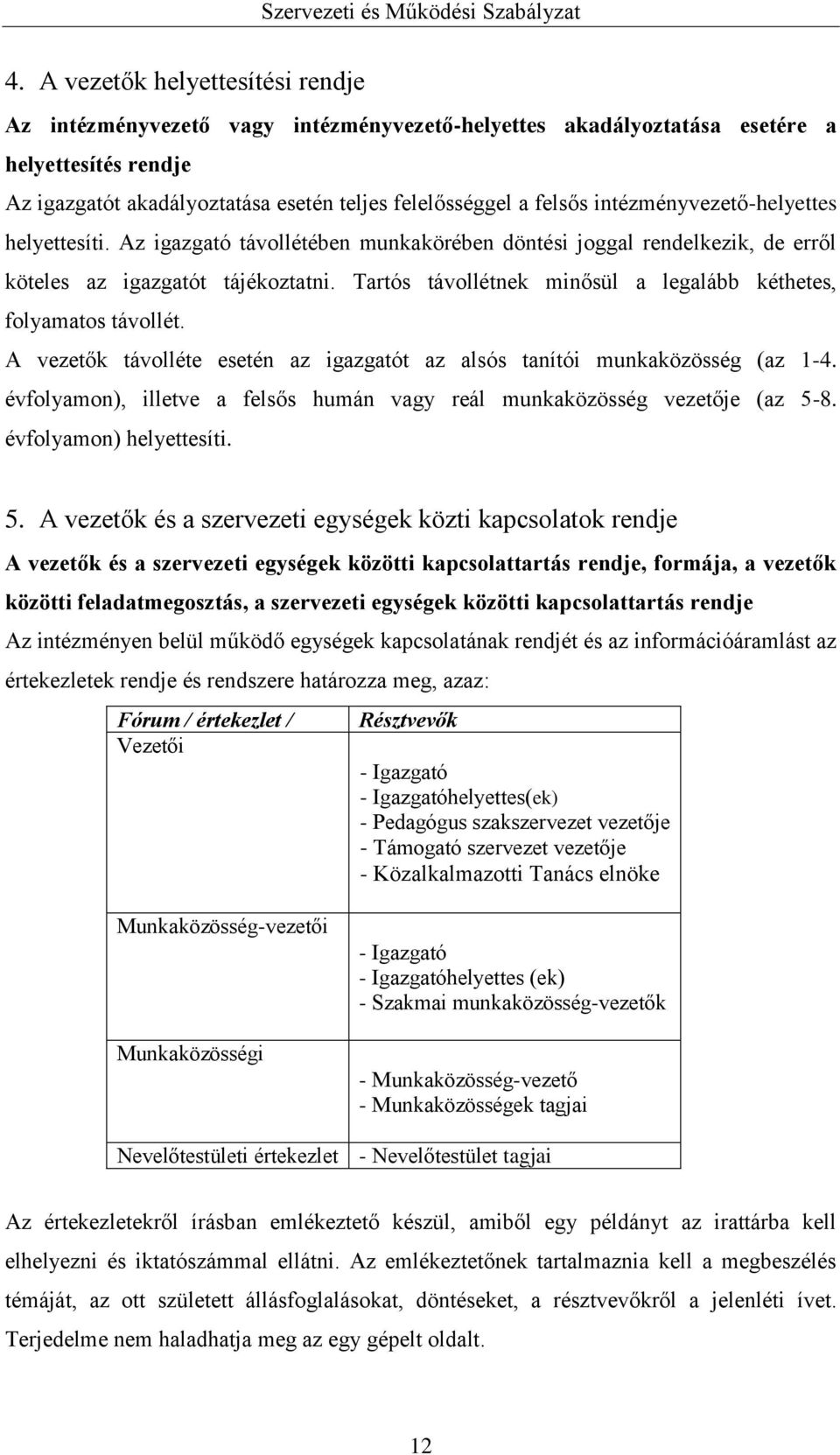 Tartós távollétnek minősül a legalább kéthetes, folyamatos távollét. A vezetők távolléte esetén az igazgatót az alsós tanítói munkaközösség (az 1-4.