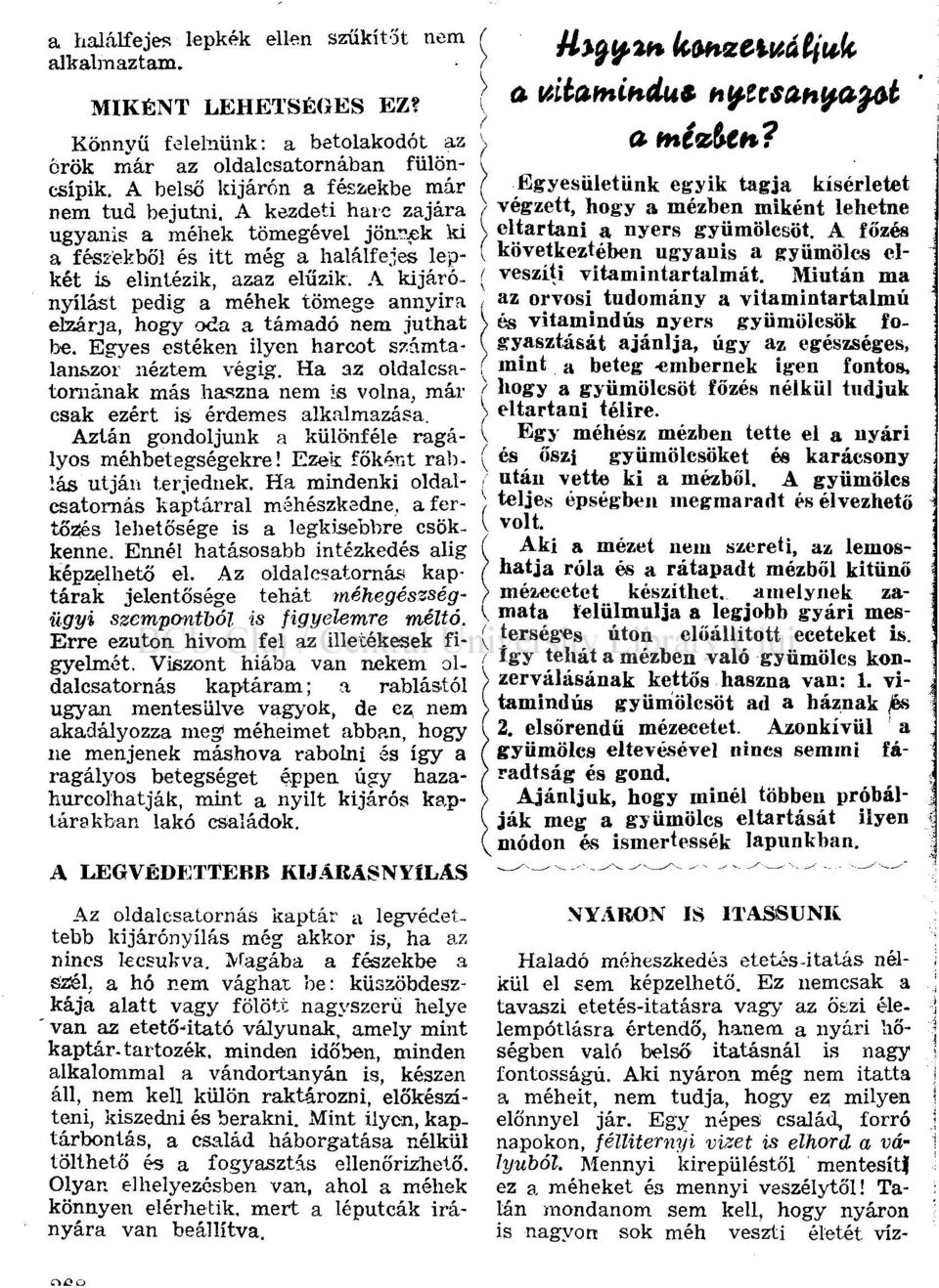 A kijárónyílást pedig a méhek tömege annyira elzárja, hogy oda a támadó nem juthat be. Egyes estéken ilyen harcot számtalanszor néztem végig.