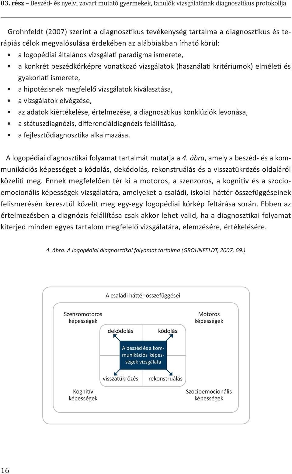 gyakorlati ismerete, a hipotézisnek megfelelő vizsgálatok kiválasztása, a vizsgálatok elvégzése, az adatok kiértékelése, értelmezése, a diagnosztikus konklúziók levonása, a státuszdiagnózis,