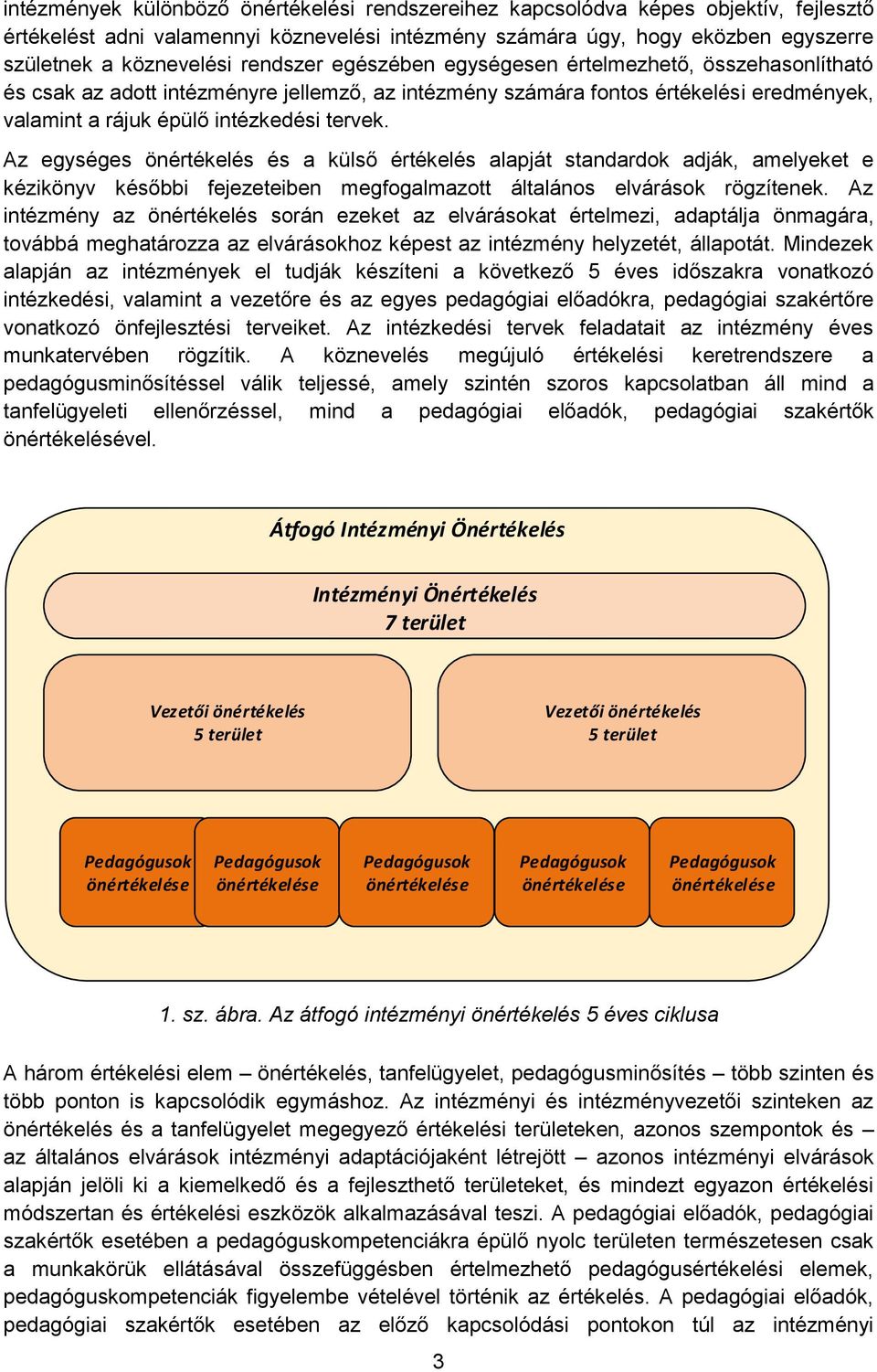 Az egységes önértékelés és a külső értékelés alapját standardok adják, amelyeket e kézikönyv későbbi fejezeteiben megfogalmazott általános elvárások rögzítenek.