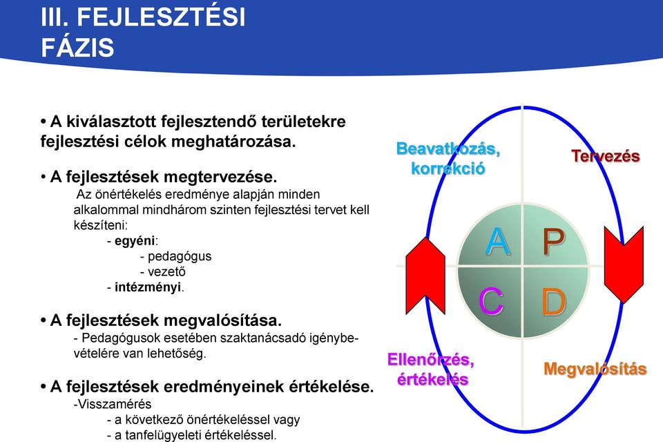 intézményi. A fejlesztések megvalósítása. - Pedagógusok esetében szaktanácsadó igénybevételére van lehetőség.