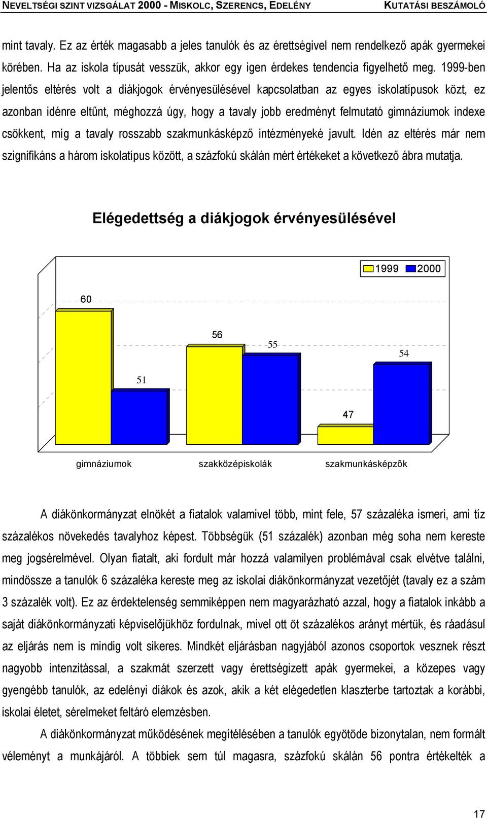 csökkent, míg a tavaly rosszabb szakmunkásképző intézményeké javult. Idén az eltérés már nem szignifikáns a három iskolatípus között, a százfokú skálán mért értékeket a következő ábra mutatja.