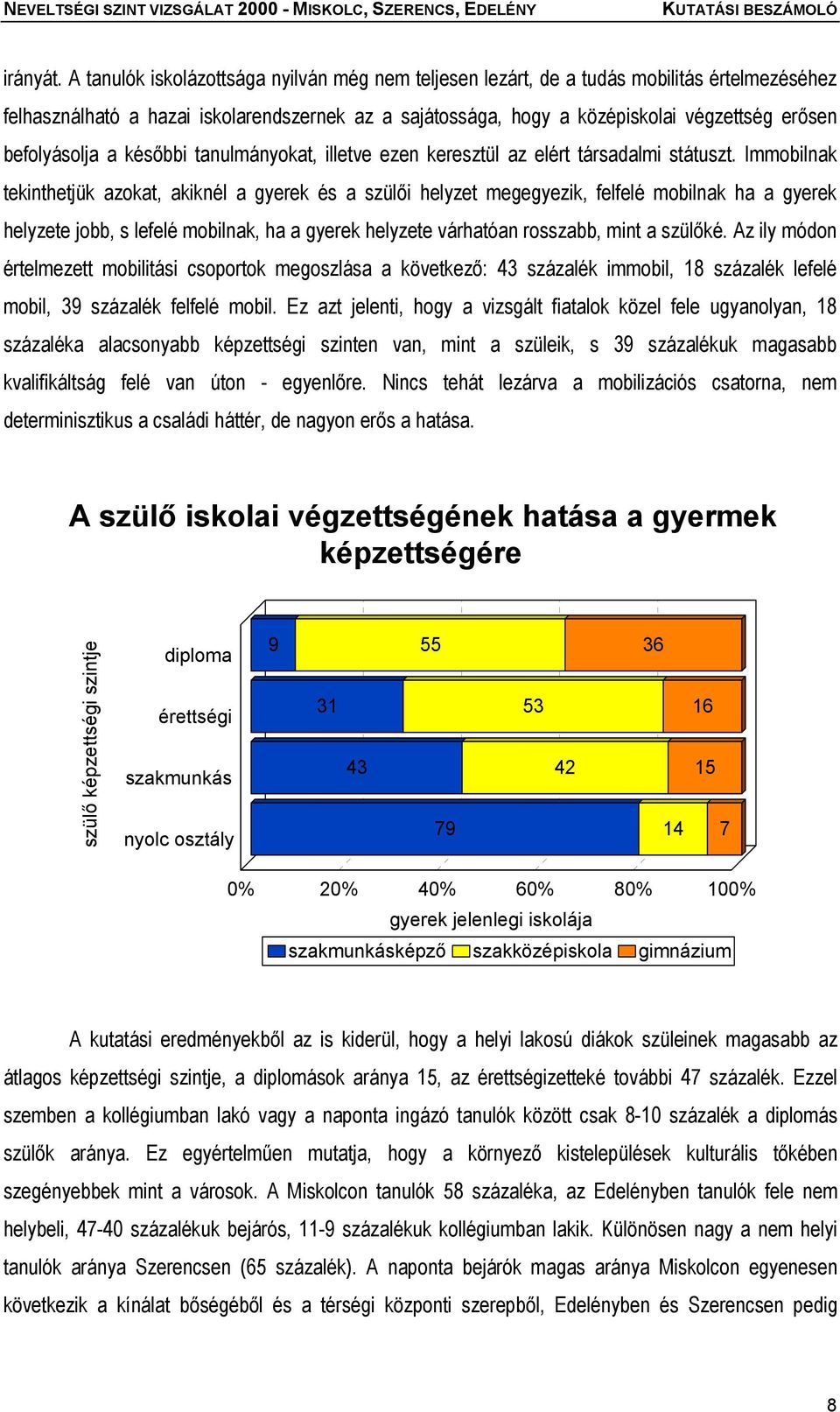 befolyásolja a későbbi tanulmányokat, illetve ezen keresztül az elért társadalmi státuszt.