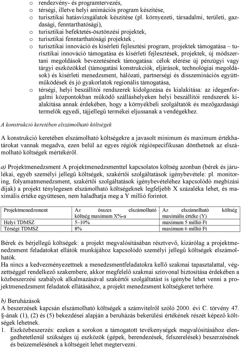 fejlesztési program, projektek támogatása turisztikai innováció támogatása és kísérleti fejlesztések, projektek, új módszertani megoldások bevezetésének támogatása: célok elérése új pénzügyi vagy