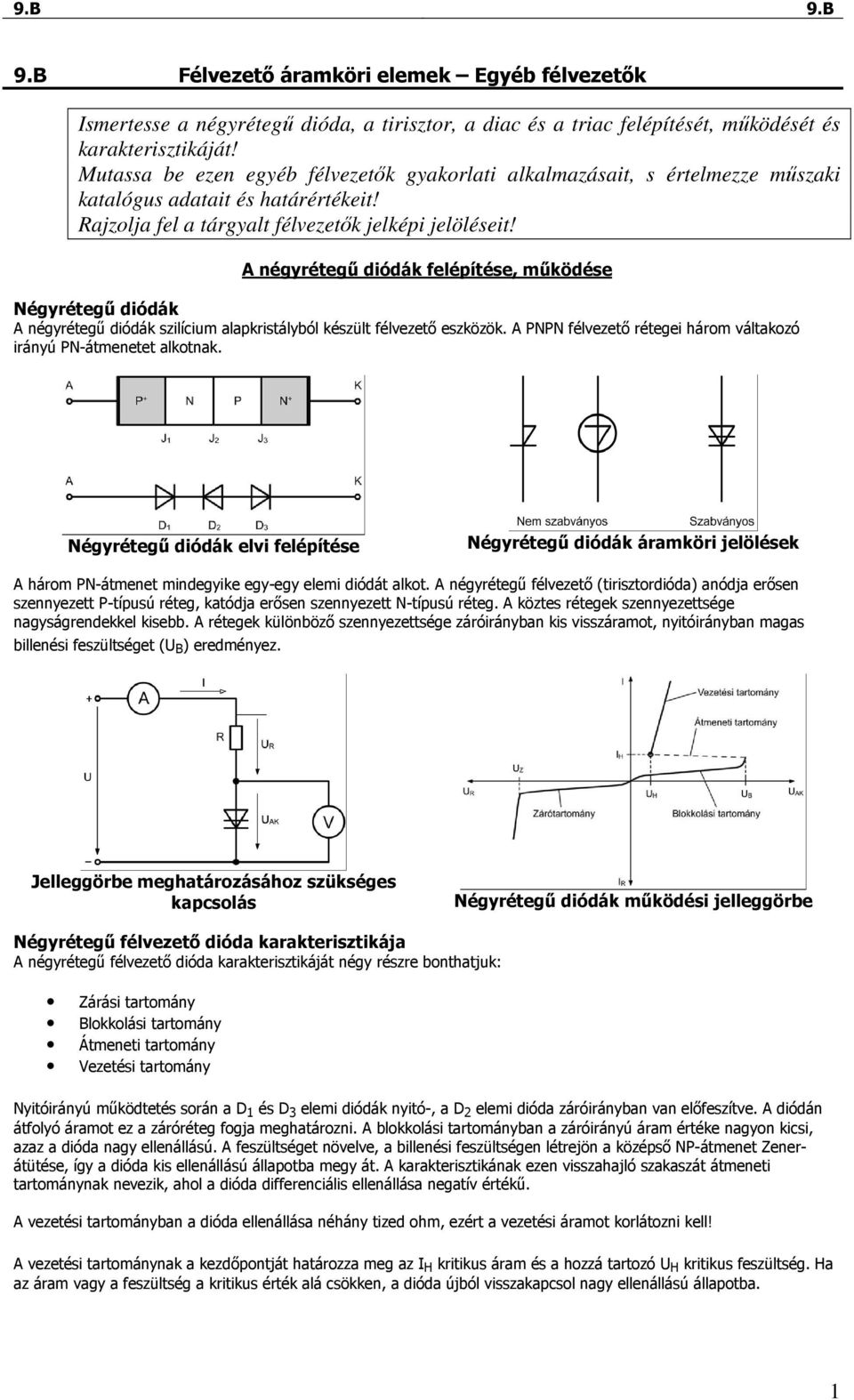 A négyrétegő diódák felépítése, mőködése Négyrétegő diódák A négyrétegő diódák szilícium alapkristályból készült félvezetı eszközök.