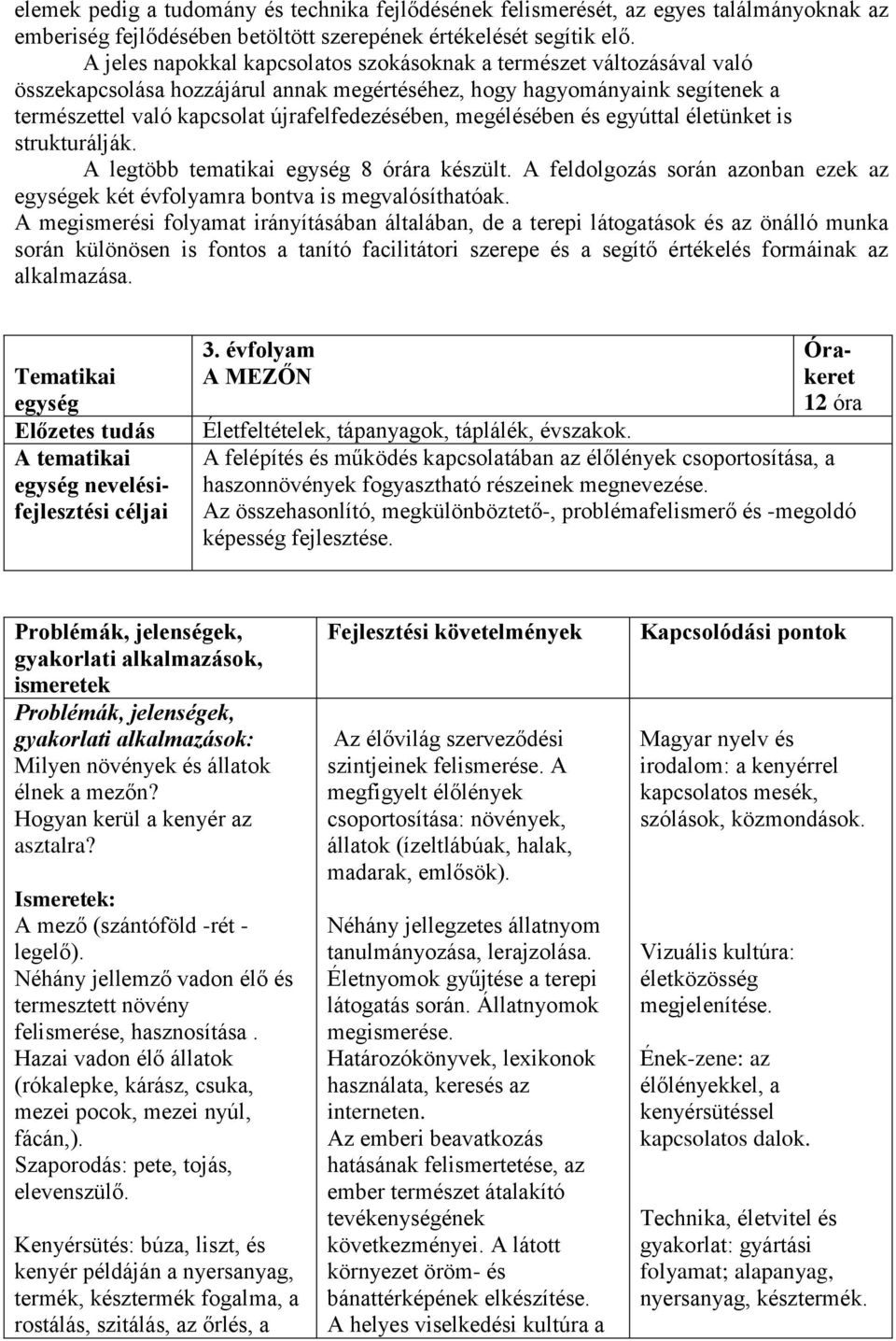 megélésében és egyúttal életünket is strukturálják. A legtöbb tematikai 8 órára készült. A feldolgozás során azonban ezek az ek két évfolyamra bontva is megvalósíthatóak.