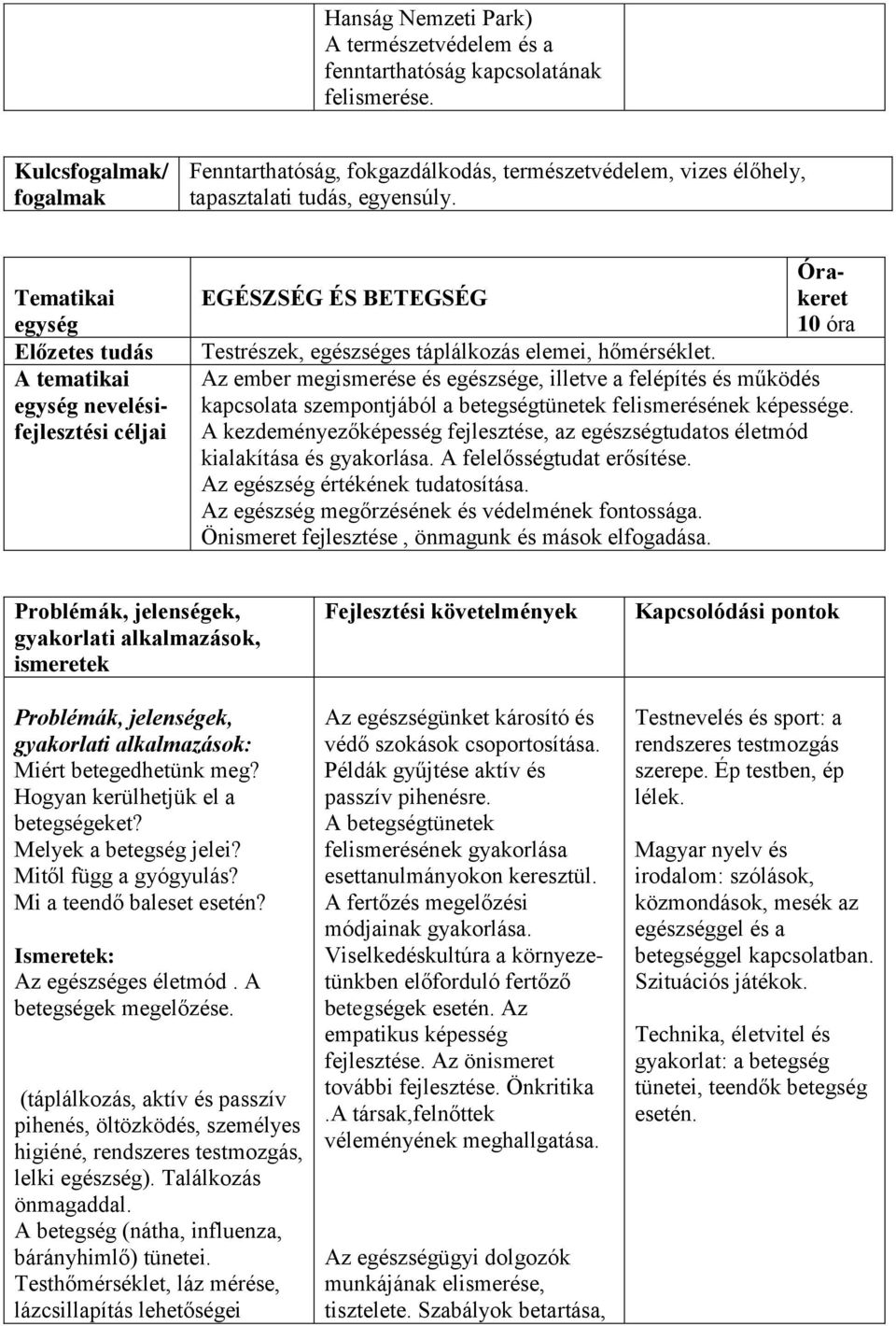 Az ember megismerése és egészsége, illetve a felépítés és működés kapcsolata szempontjából a betegségtünetek felismerésének képessége.