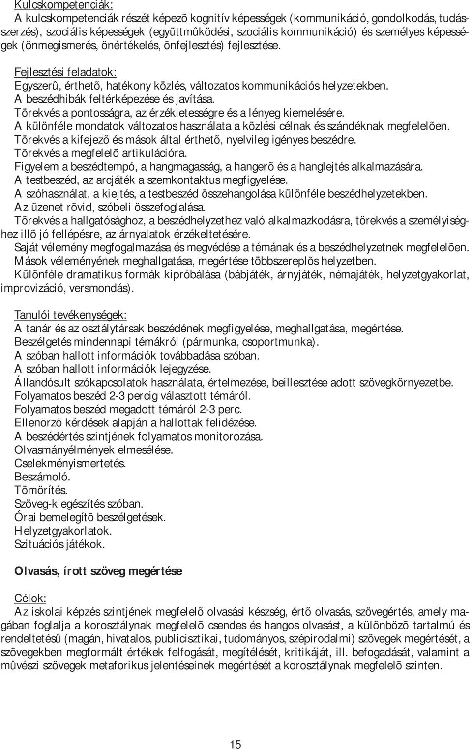 A beszédhibák feltérképezése és javítása. Törekvés a pontosságra, az érzékletességre és a lényeg kiemelésére. A különféle mondatok változatos használata a közlési célnak és szándéknak megfelelõen.