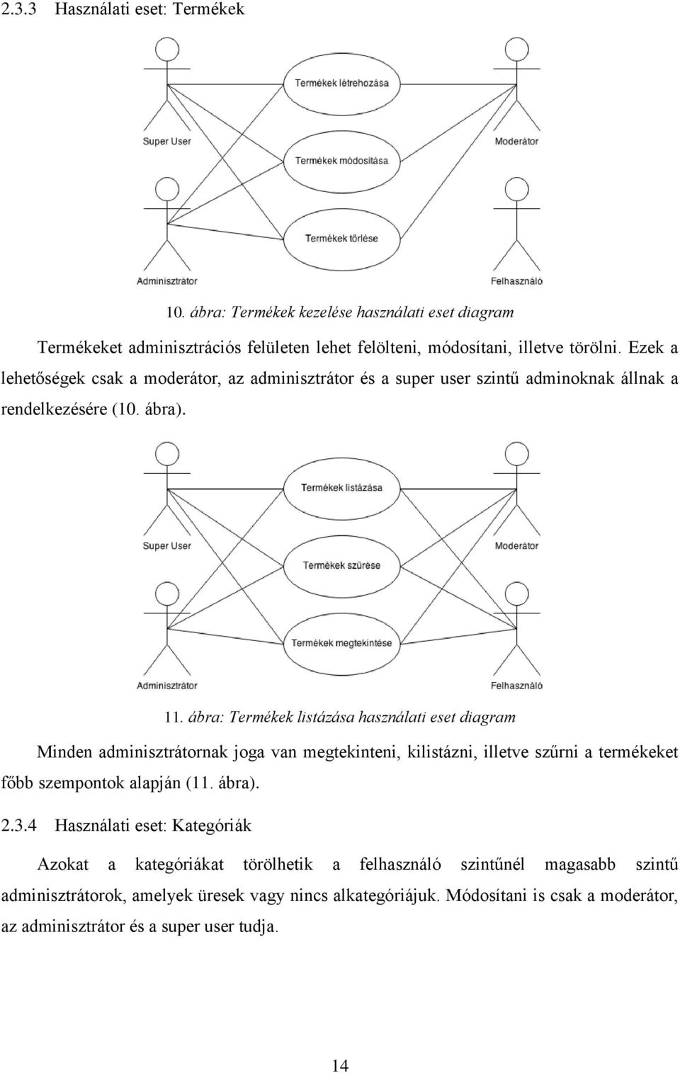 ábra: Termékek listázása használati eset diagram Minden adminisztrátornak joga van megtekinteni, kilistázni, illetve szűrni a termékeket főbb szempontok alapján (11. ábra). 2.3.