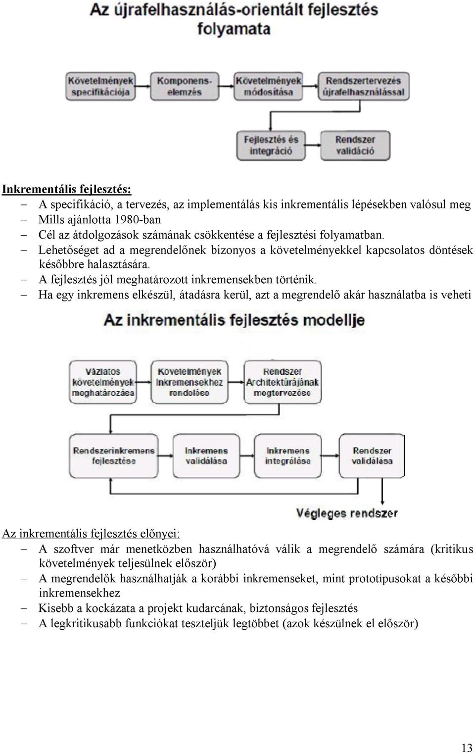 Ha egy inkremens elkészül, átadásra kerül, azt a megrendelő akár használatba is veheti Az inkrementális fejlesztés előnyei: A szoftver már menetközben használhatóvá válik a megrendelő számára