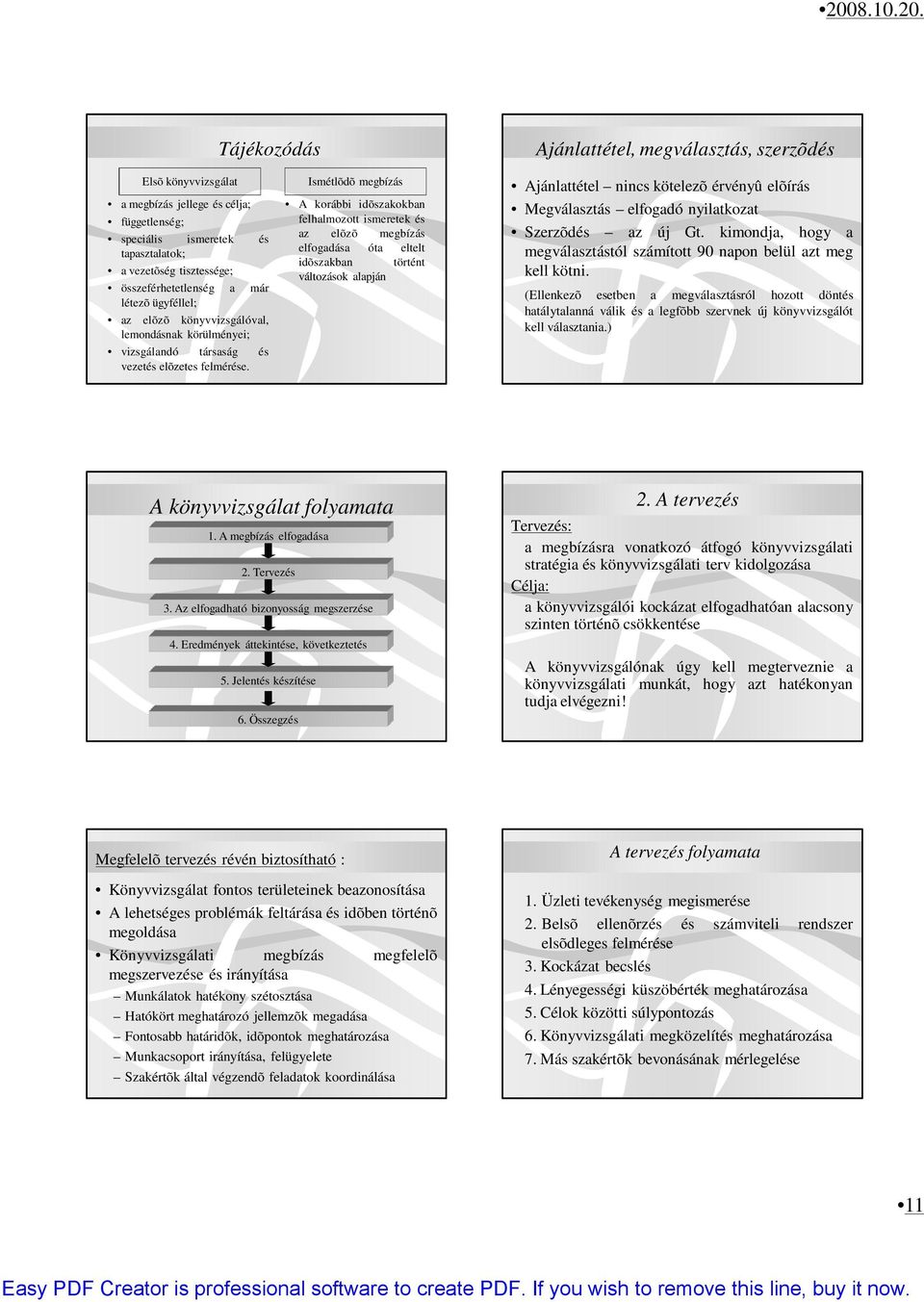 Ismétlõdõ megbízás A korábbi idõszakokban felhalmozott ismeretek és az elõzõ megbízás elfogadása óta eltelt idõszakban történt változások alapján Ajánlattétel nincs kötelezõ érvényû elõírás