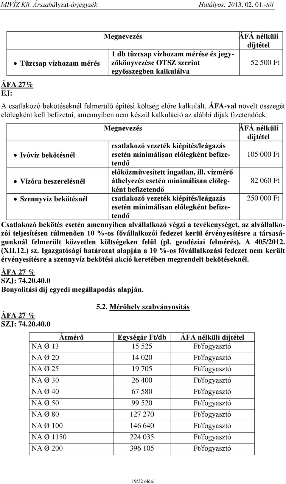 Megnevezés csatlakozó vezeték kiépítés/leágazás esetén minimálisan előlegként befizetendő előközművesített ingatlan, ill.