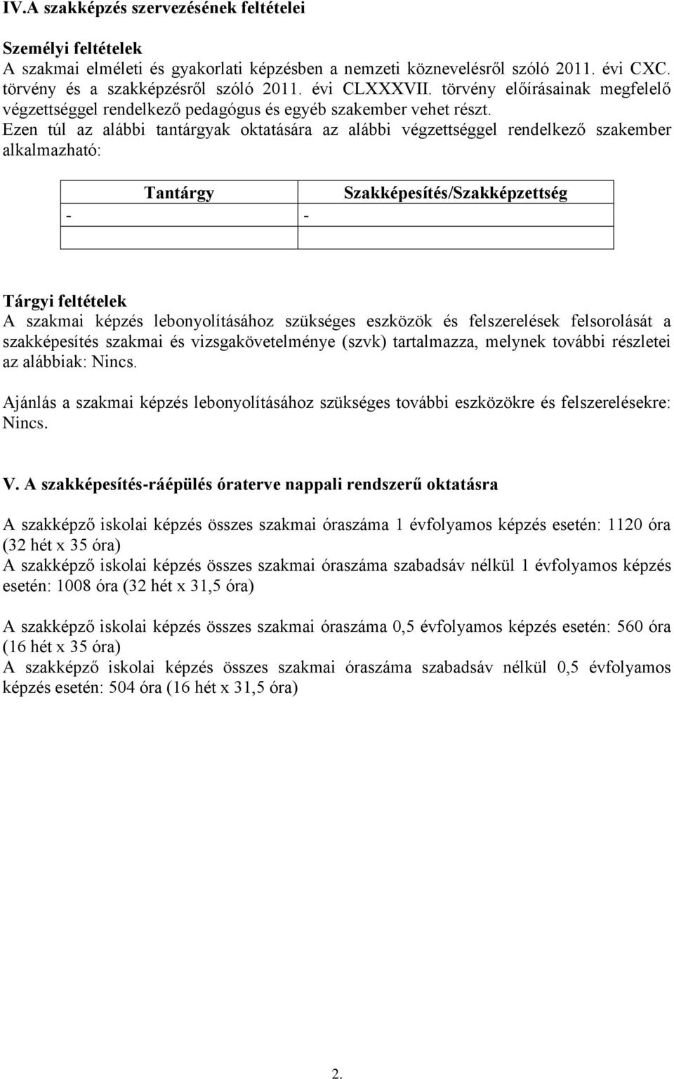 Ezen túl az alábbi tantárgyak oktatására az alábbi végzettséggel rendelkező szakember alkalmazható: Tantárgy - - Szakképesítés/Szakképzettség Tárgyi feltételek A szakmai képzés lebonyolításához