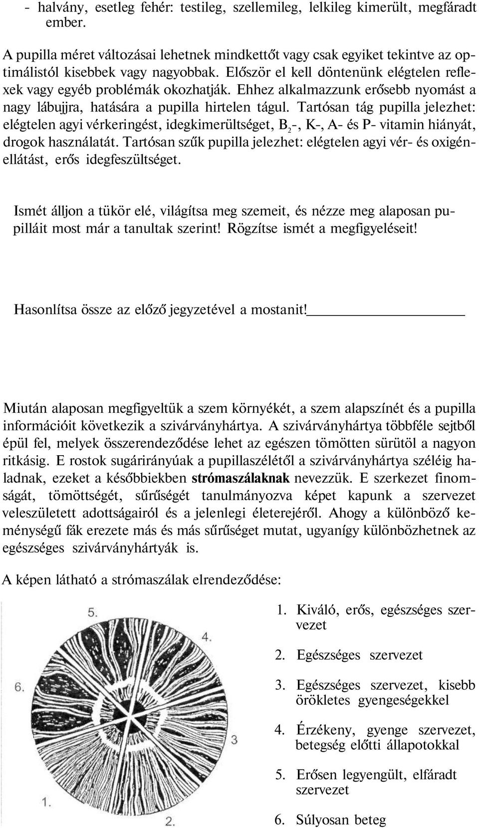 Tartósan tág pupilla jelezhet: elégtelen agyi vérkeringést, idegkimerültséget, B 2 -, K-, A- és P- vitamin hiányát, drogok használatát.