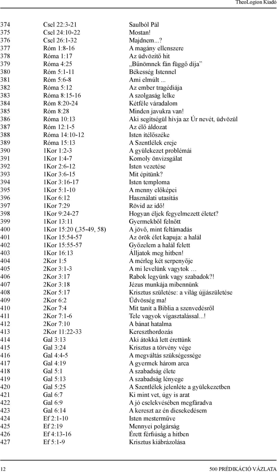 .. 382 Róma 5:12 Az ember tragédiája 383 Róma 8:15-16 A szolgaság lelke 384 Róm 8:20-24 Kétféle váradalom 385 Róm 8:28 Minden javukra van!