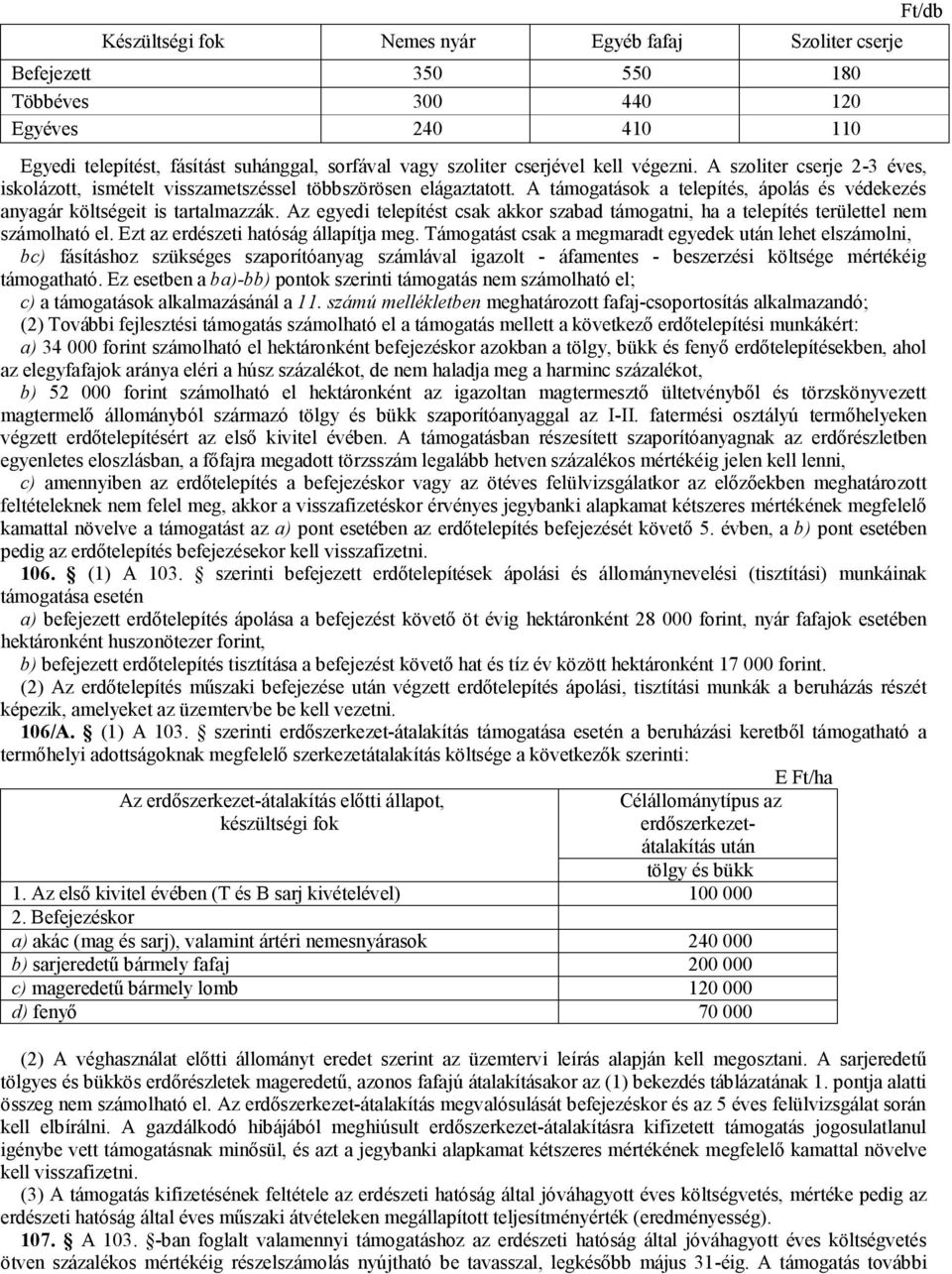 Az egyedi telepítést csak akkor szabad támogatni, ha a telepítés területtel nem számolható el. Ezt az erdészeti hatóság állapítja meg.