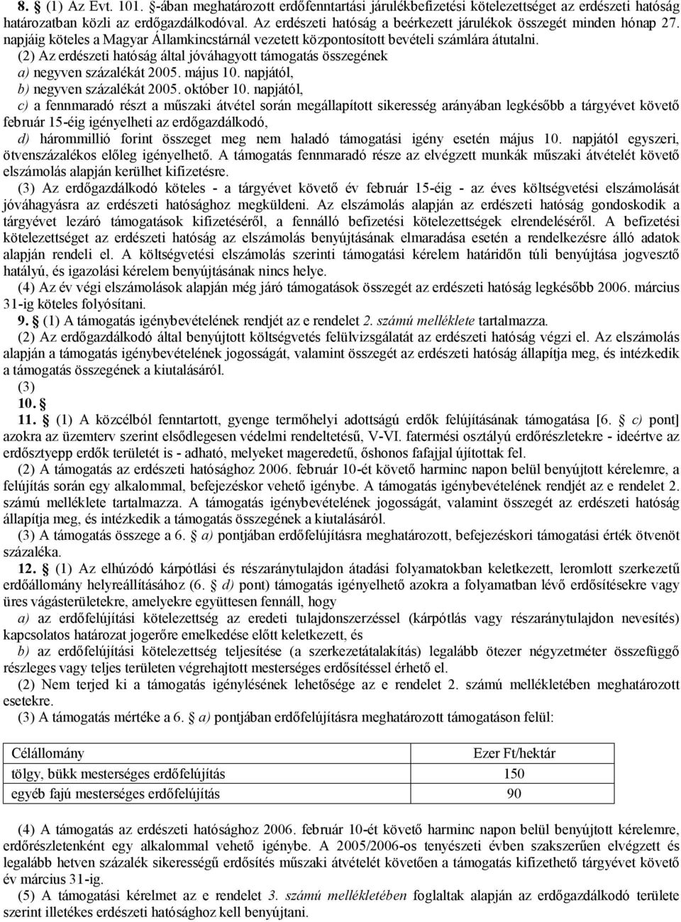 (2) Az erdészeti hatóság által jóváhagyott támogatás összegének a) negyven százalékát 2005. május 10. napjától, b) negyven százalékát 2005. október 10.