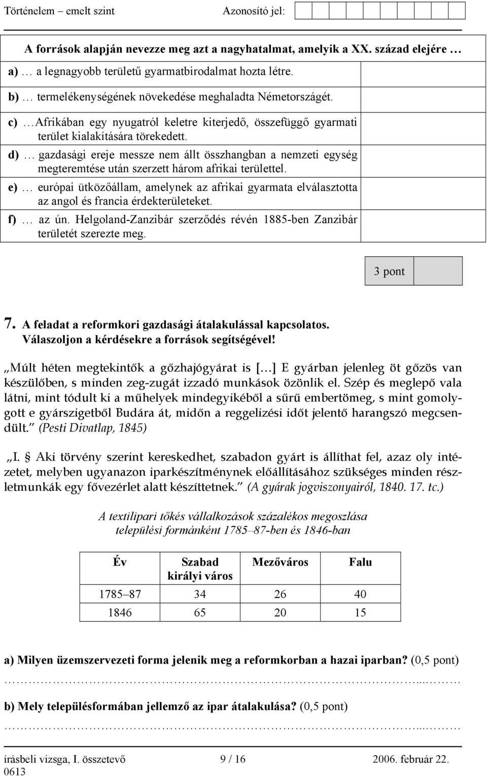 d) gazdasági ereje messze nem állt összhangban a nemzeti egység megteremtése után szerzett három afrikai területtel.