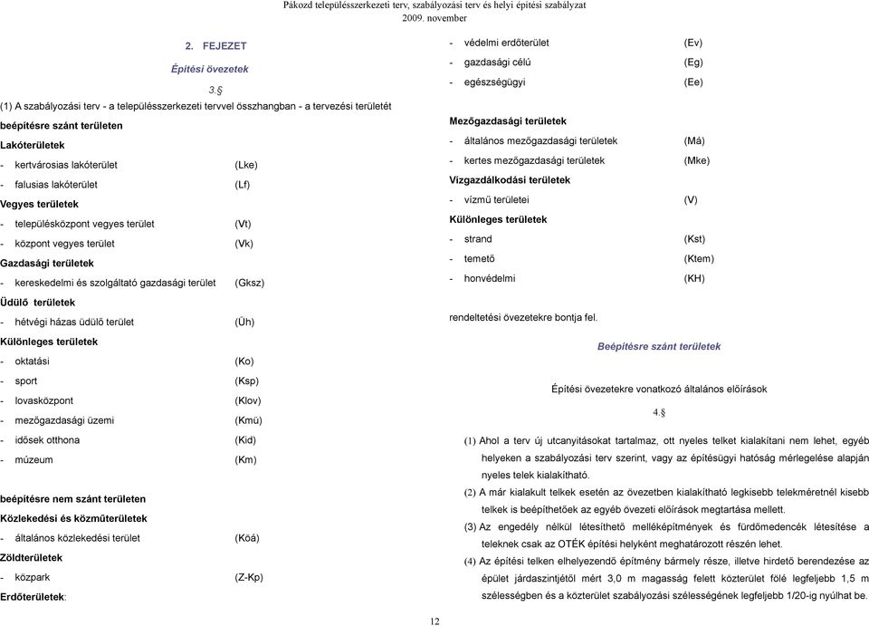 Lakóterületek általános mezőgazdasági területek (Má) kertes mezőgazdasági területek (Mke) kertvárosias lakóterület (Lke) falusias lakóterület (Lf) Vízgazdálkodási területek Vegyes területek vízmű