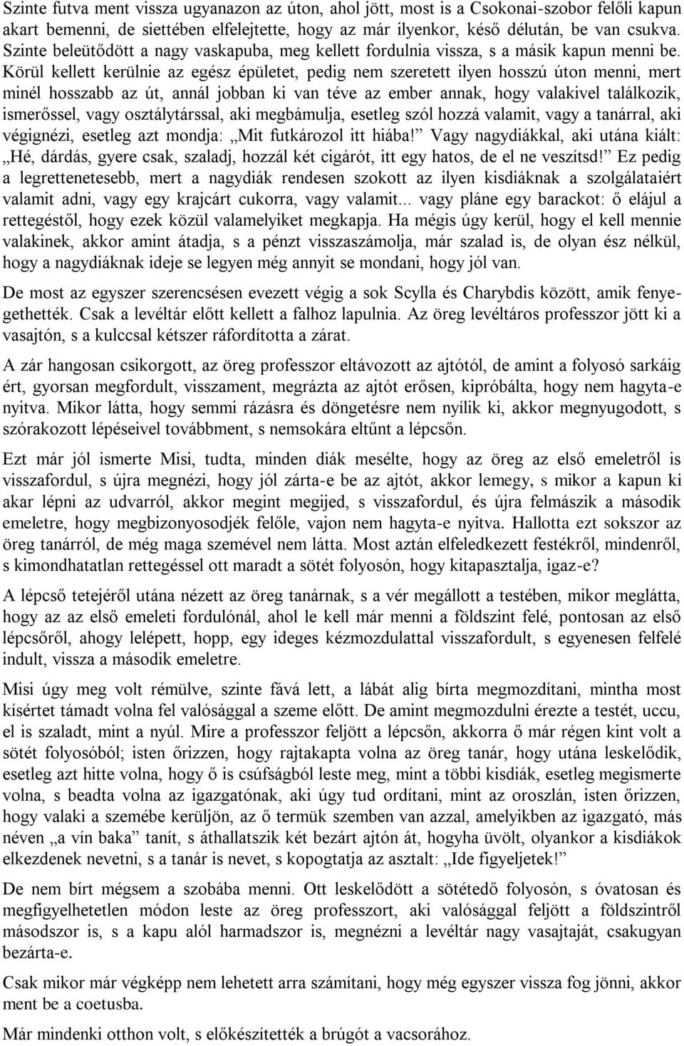 Körül kellett kerülnie az egész épületet, pedig nem szeretett ilyen hosszú úton menni, mert minél hosszabb az út, annál jobban ki van téve az ember annak, hogy valakivel találkozik, ismerőssel, vagy