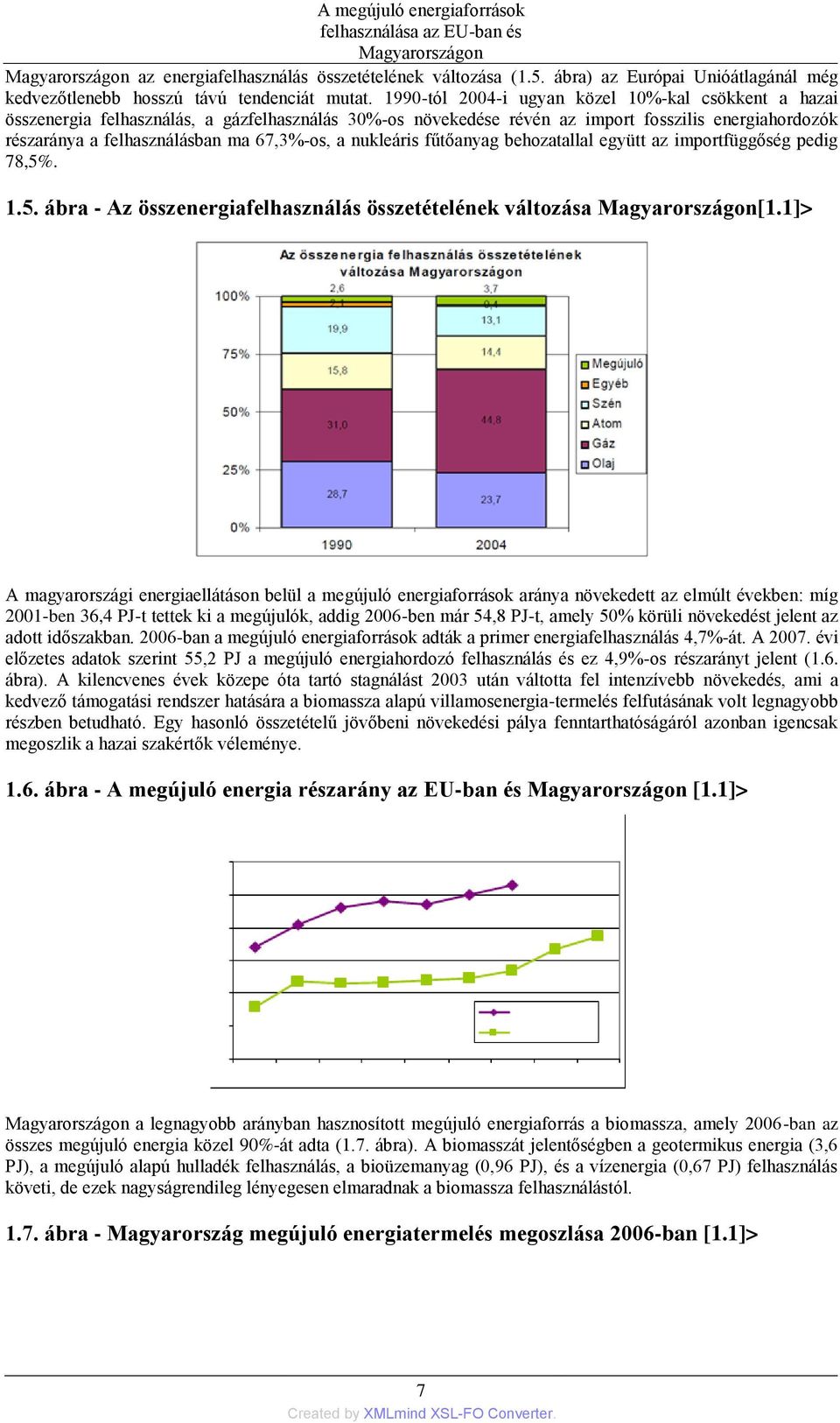 1990-tól 2004-i ugyan közel 10%-kal csökkent a hazai összenergia felhasználás, a gázfelhasználás 30%-os növekedése révén az import fosszilis energiahordozók részaránya a felhasználásban ma 67,3%-os,