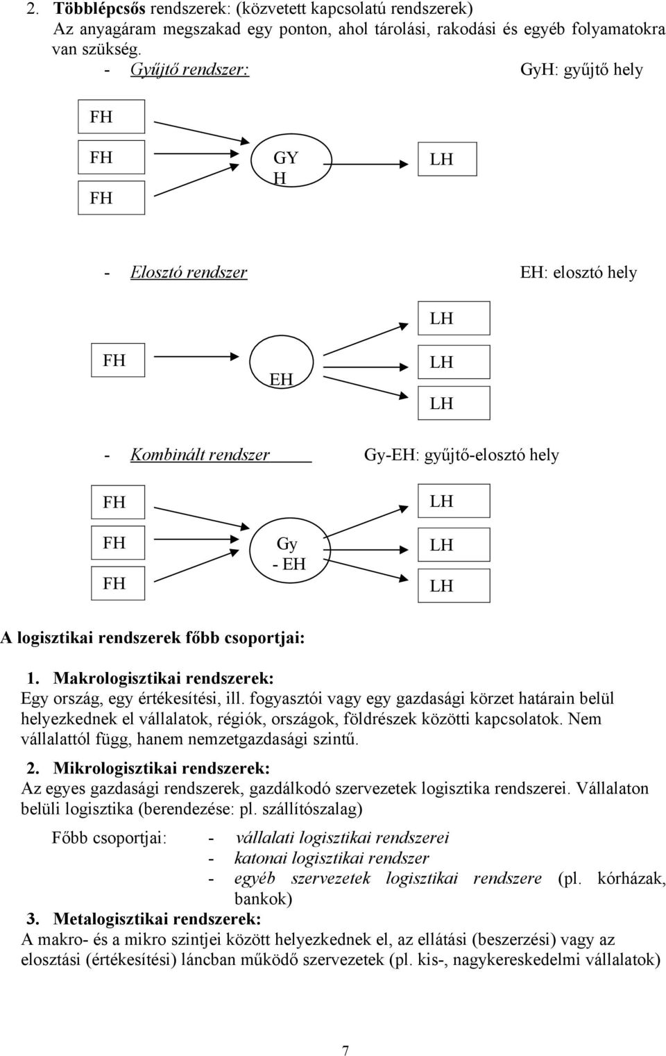 rendszerek főbb csoportjai: 1. Makrologisztikai rendszerek: Egy ország, egy értékesítési, ill.