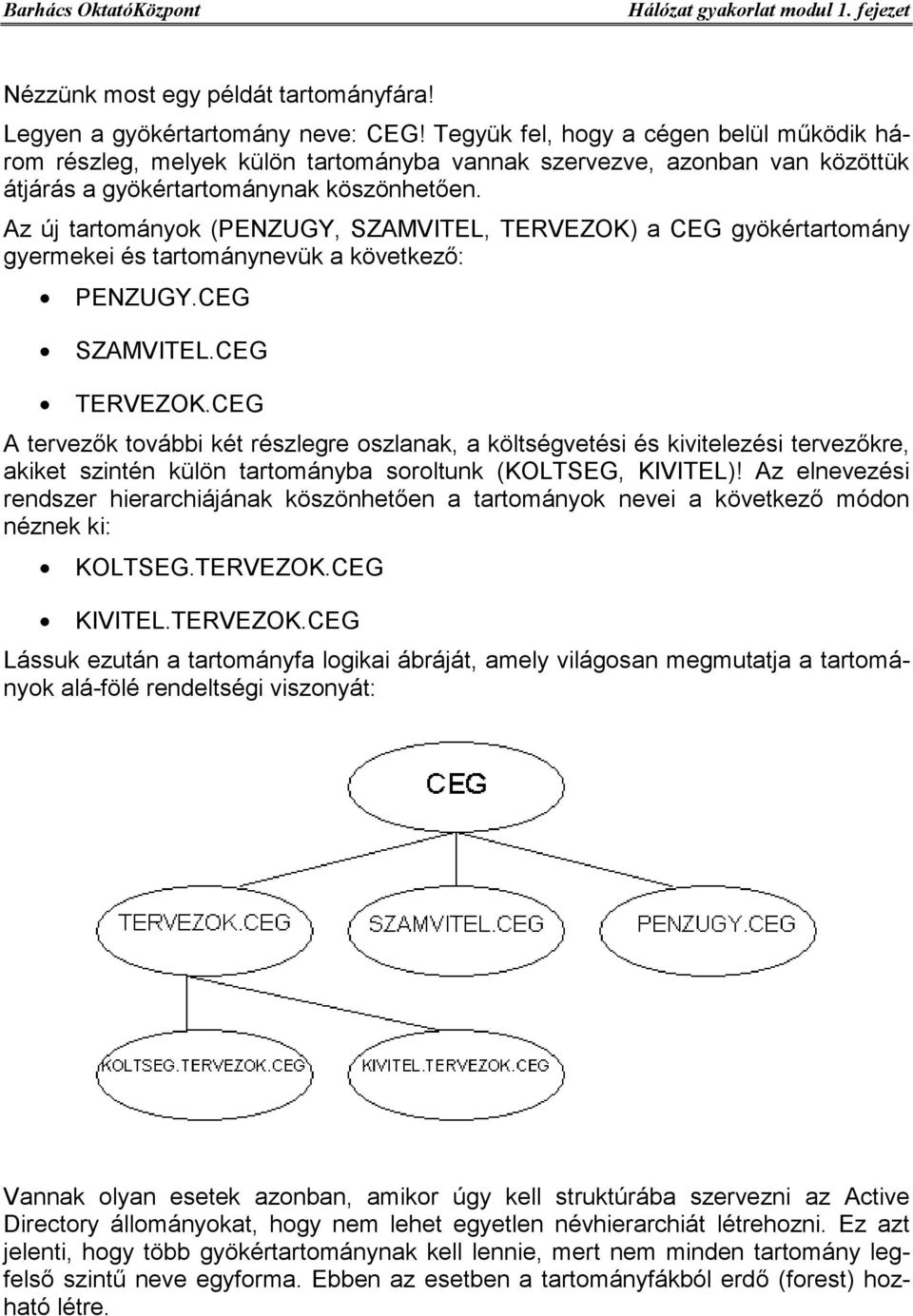 Az új tartományok (PENZUGY, SZAMVITEL, TERVEZOK) a CEG gyökértartomány gyermekei és tartománynevük a következő: PENZUGY.CEG SZAMVITEL.CEG TERVEZOK.