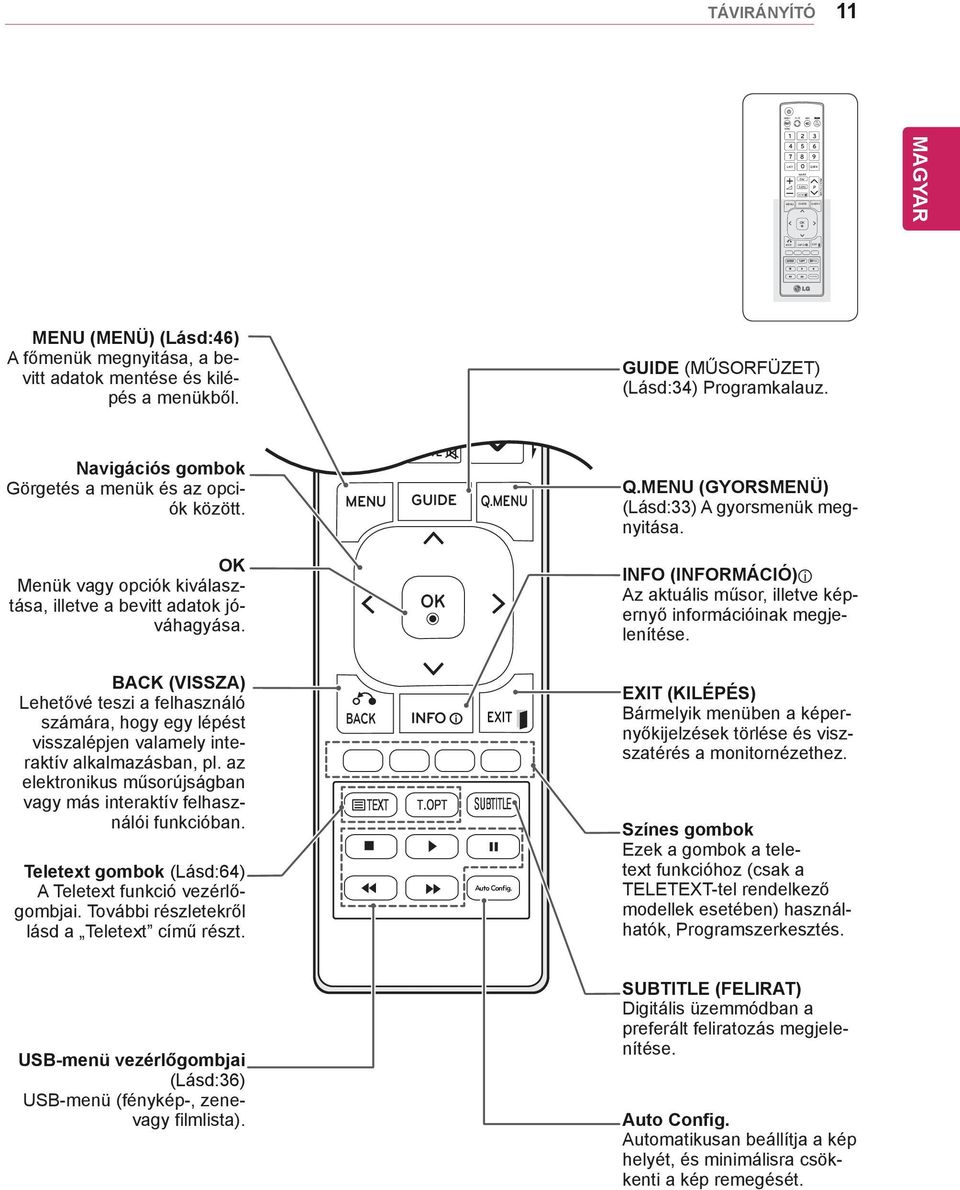 VIEW MENU (MENÜ) (Lásd:46) A főmenük megnyitása, a bevitt adatok mentése és kilépés a menükből. MARK FAV RATIO P P A G E GUIDE (MŰSORFÜZET) (Lásd:34) Programkalauz.