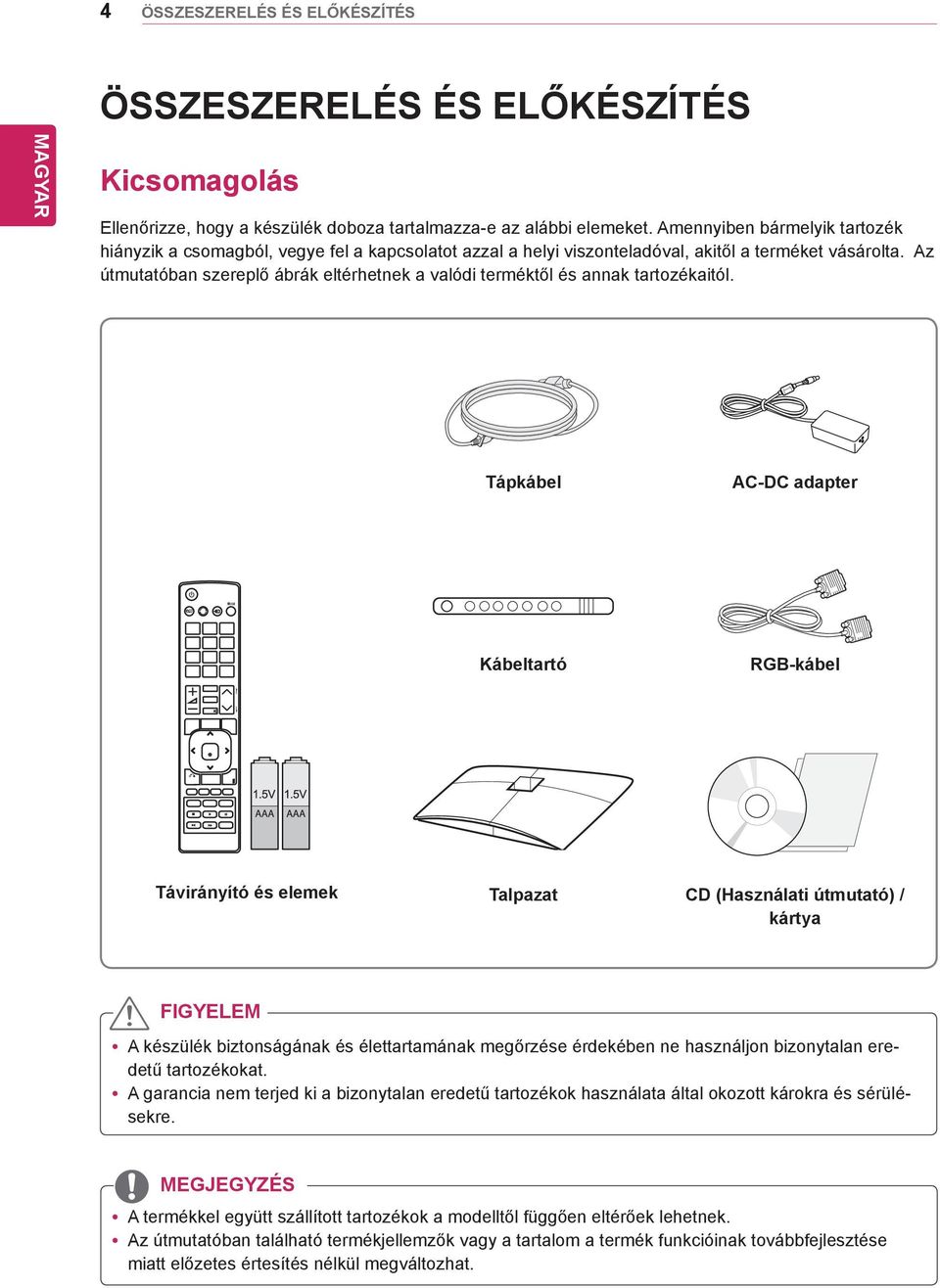 Az útmutatóban szereplő ábrák eltérhetnek a valódi terméktől és annak tartozékaitól.