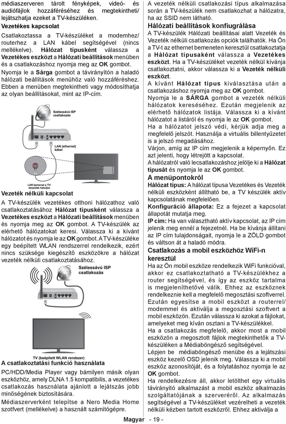 Hálózat típusként válassza a Vezetékes eszközt a Hálózati beállítások menüben és a csatlakozáshoz nyomja meg az OK gombot.