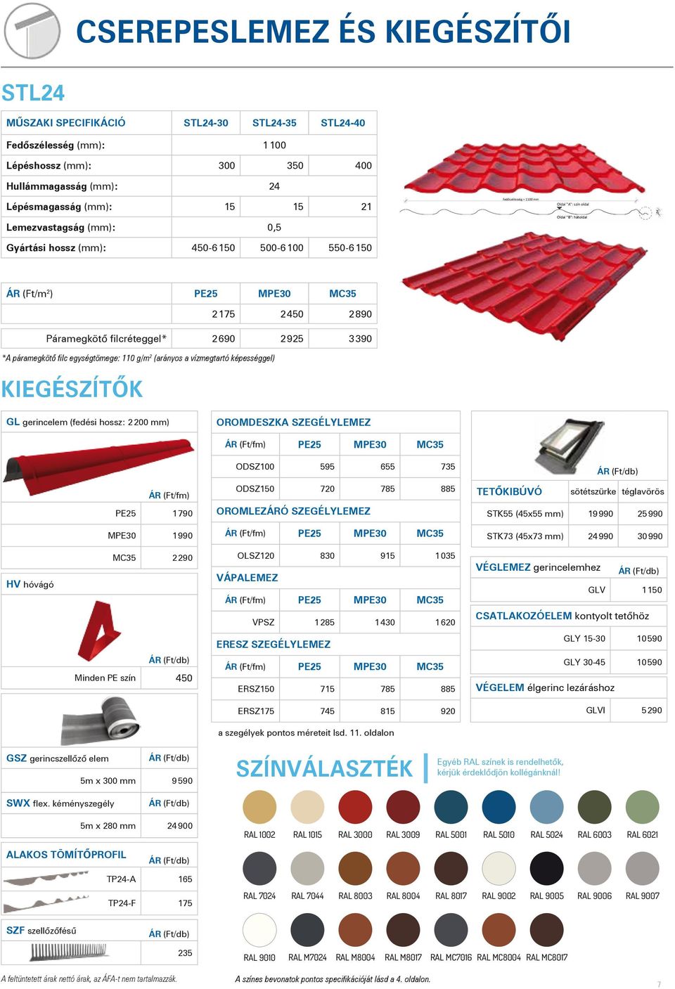 fedőszélesség = 1100 mm 183,30 183,30 183,30 183,30 183,30 183,30 fedőszélesség = 1100 mm 183,30 183,30 183,30 183,30 Oldal "A": 183,30 szín oldal 183,30 Cserrepeslemez oldalirányú illesztése