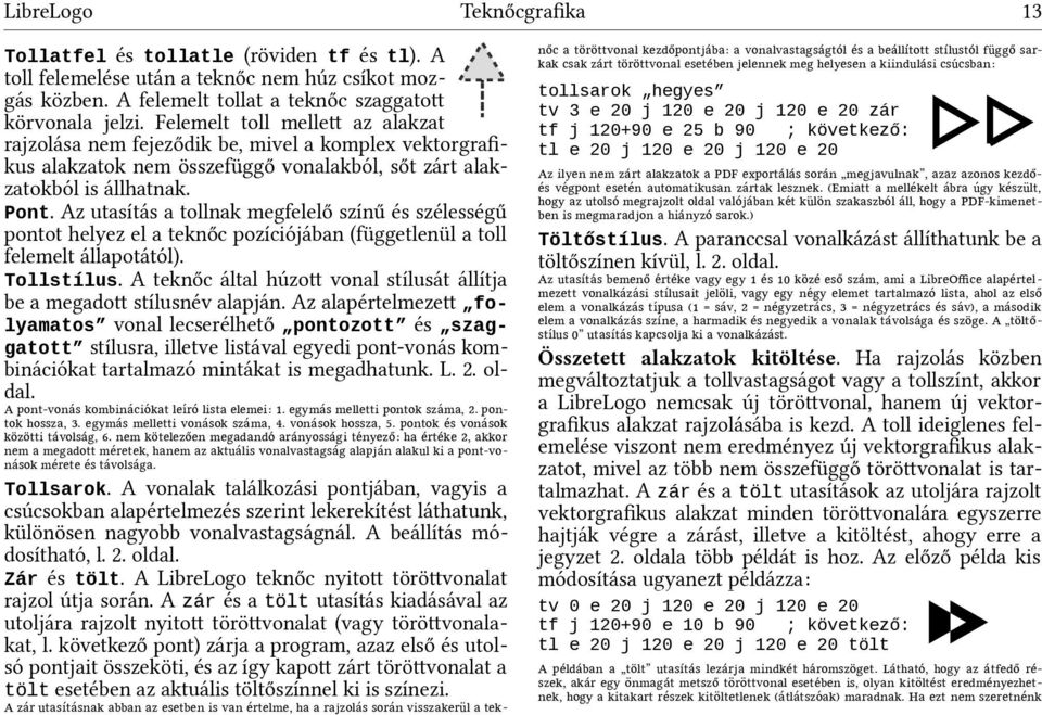 Az utasítás a tollnak megfelelő színű és szélességű pontot helyez el a teknőc pozíciójában (függetlenül a toll felemelt állapotától). Tollstílus.