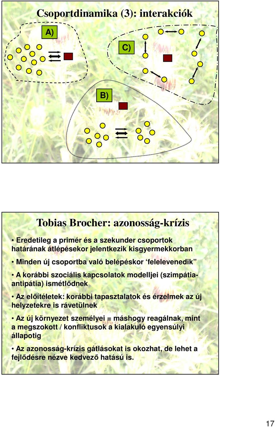 ismétlődnek Az előítéletek: korábbi tapasztalatok és érzelmek az új helyzetekre is rávetülnek Az új környezet személyei = máshogy reagálnak, mint