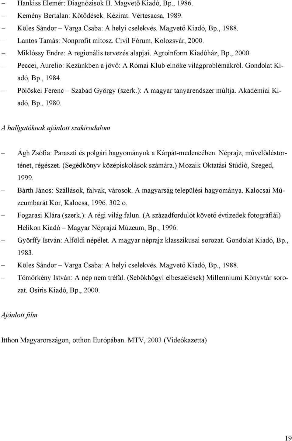 Gondolat Kiadó, Bp., 1984. Pölöskei Ferenc Szabad György (szerk.): A magyar tanyarendszer múltja. Akadémiai Kiadó, Bp., 1980.